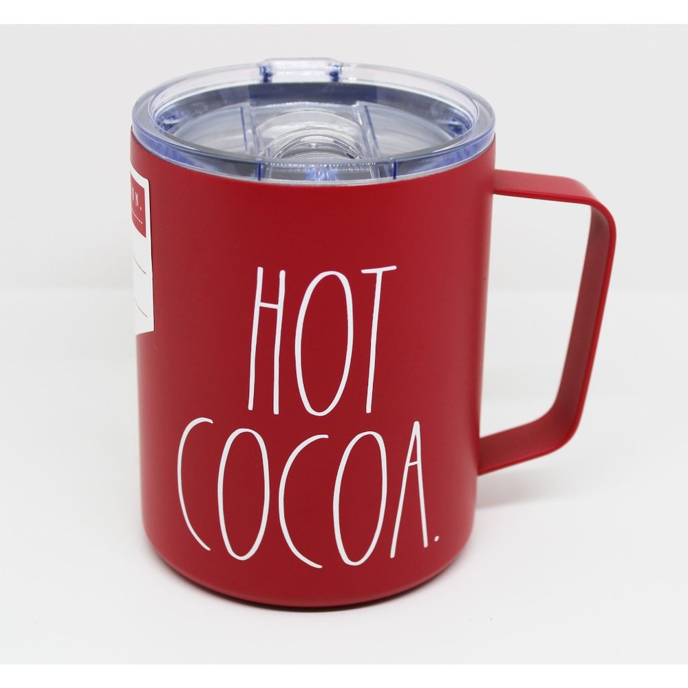 Rae Dunn "Hot Cocoa" Red insulated mug with slider lid